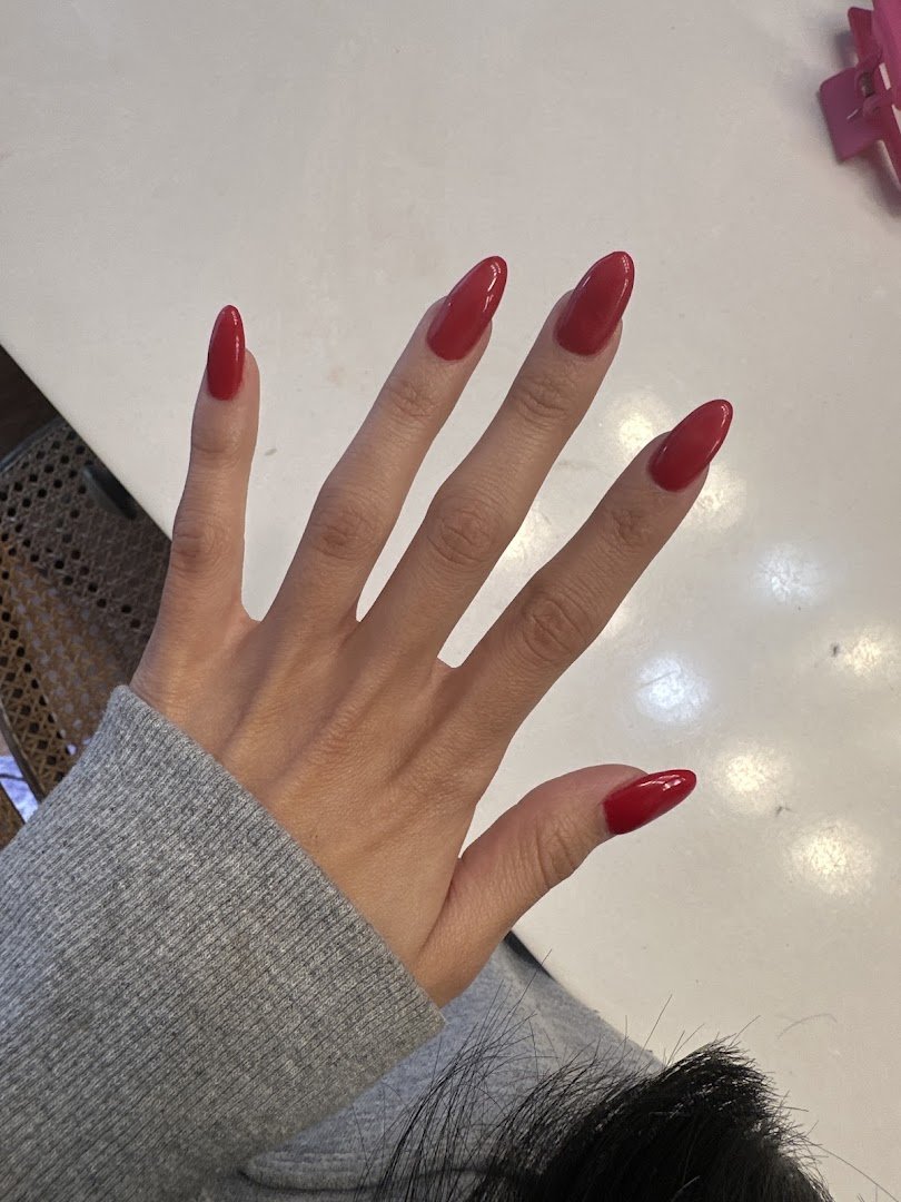 Close-up of a fresh gel manicure.