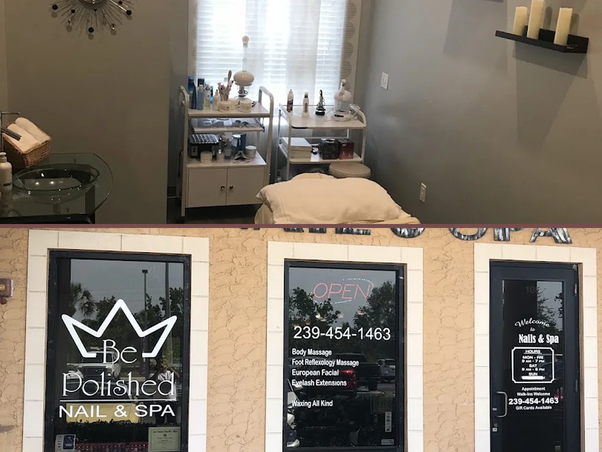 Spa chair beside a tidy nail station.